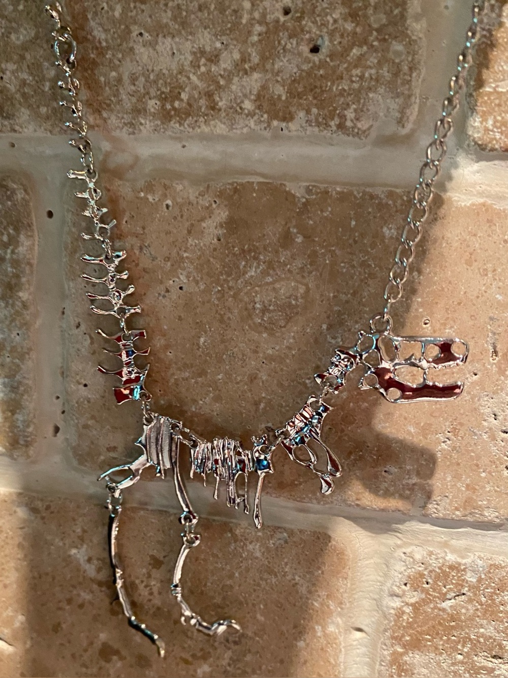 Silver Dinosaur Skeleton Necklace - Silver